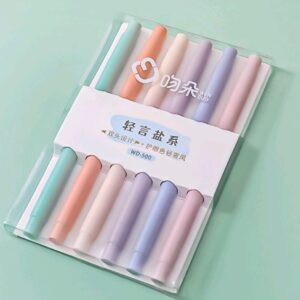 KIT COM 6 MARCA TEXTO COM PONTA DUPLA EM TONS PASTEIS- REDONDO