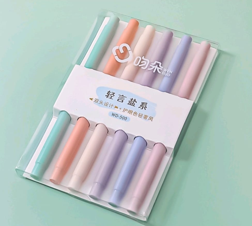 KIT COM 6 MARCA TEXTO COM PONTA DUPLA EM TONS PASTEIS- REDONDO