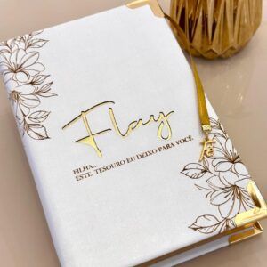 BÍBLIA FLOWERS COM NOME  - TECIDO